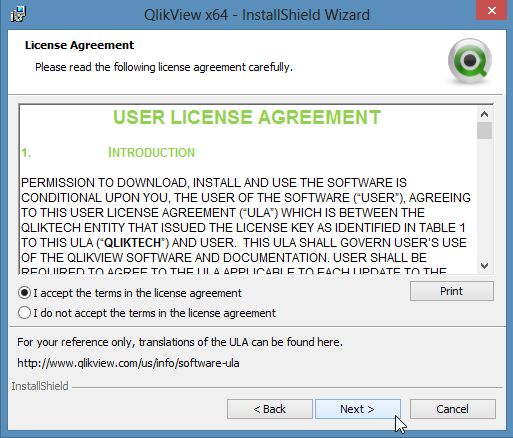 Accepting Licsence Aggrement of QlikView